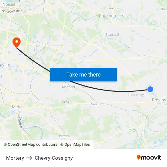Mortery to Chevry-Cossigny map