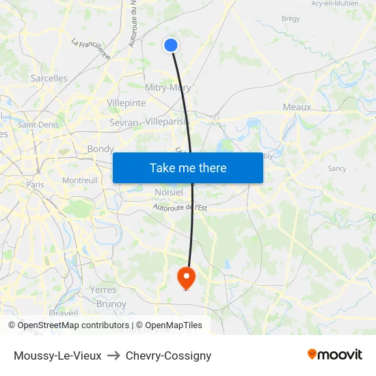 Moussy-Le-Vieux to Chevry-Cossigny map