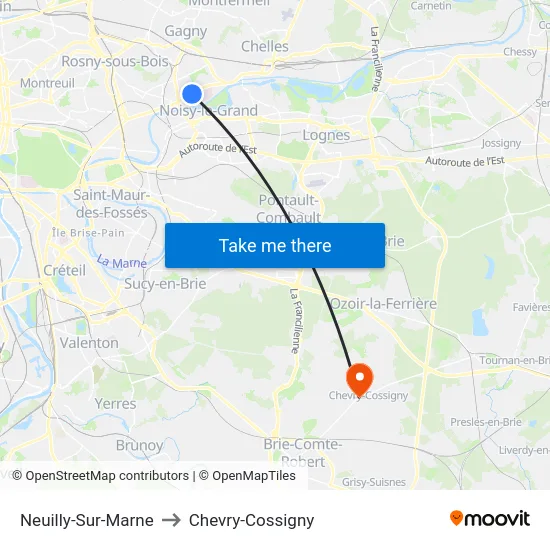 Neuilly-Sur-Marne to Chevry-Cossigny map