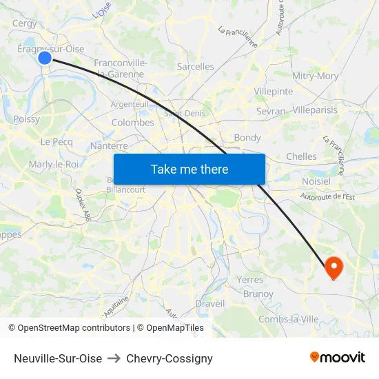 Neuville-Sur-Oise to Chevry-Cossigny map