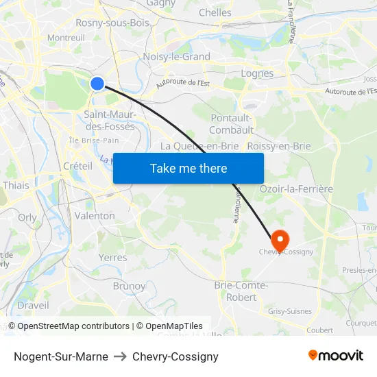 Nogent-Sur-Marne to Chevry-Cossigny map