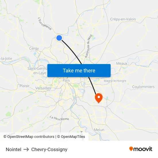 Nointel to Chevry-Cossigny map