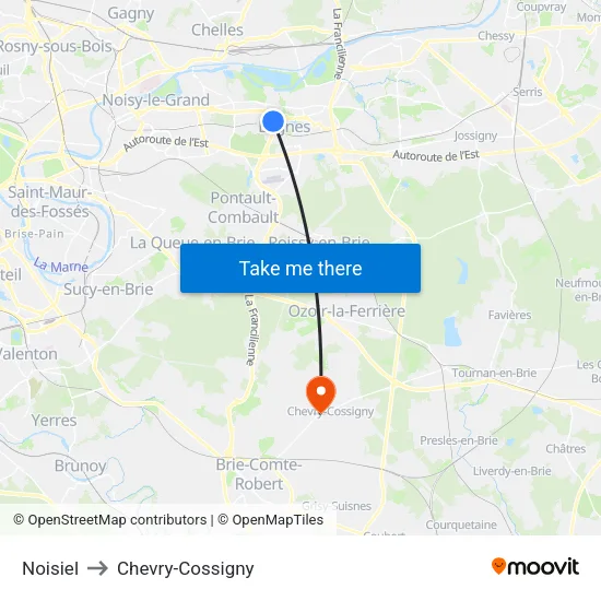 Noisiel to Chevry-Cossigny map