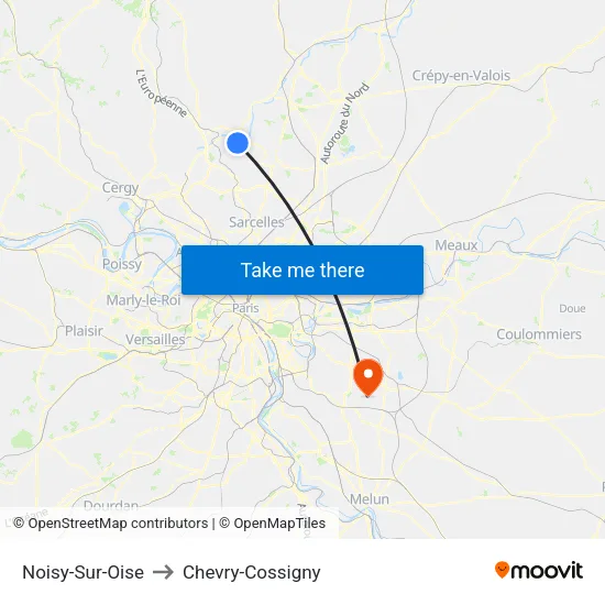 Noisy-Sur-Oise to Chevry-Cossigny map