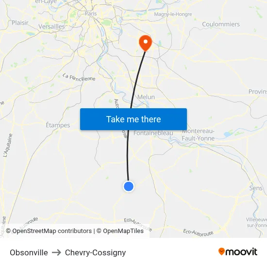 Obsonville to Chevry-Cossigny map