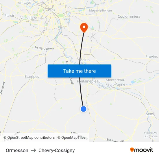 Ormesson to Chevry-Cossigny map