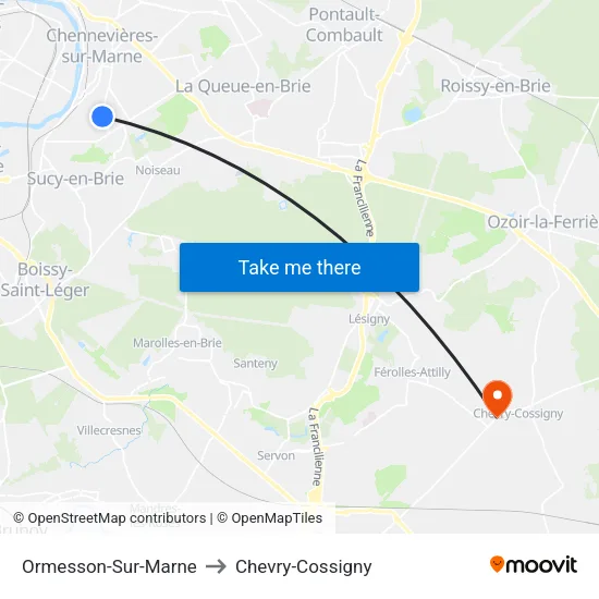 Ormesson-Sur-Marne to Chevry-Cossigny map