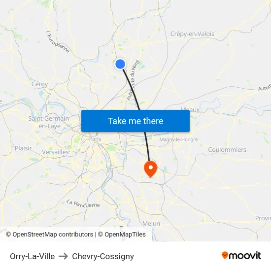 Orry-La-Ville to Chevry-Cossigny map