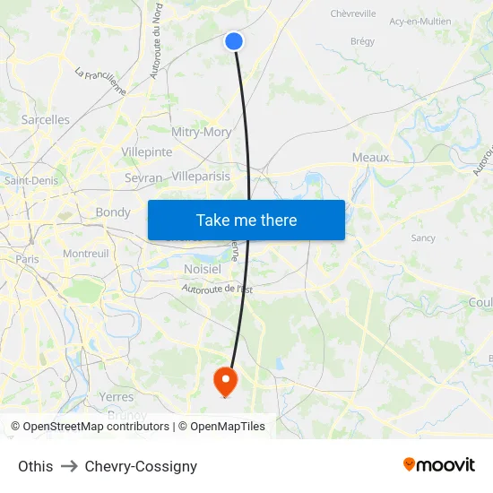Othis to Chevry-Cossigny map