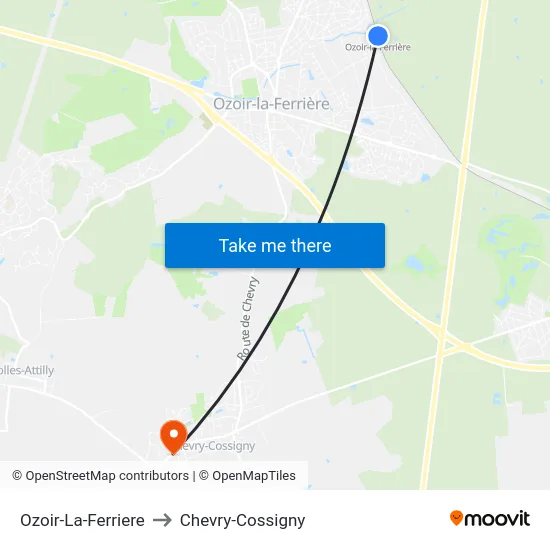 Ozoir-La-Ferriere to Chevry-Cossigny map