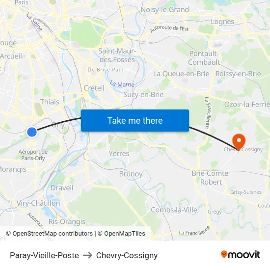 Paray-Vieille-Poste to Chevry-Cossigny map