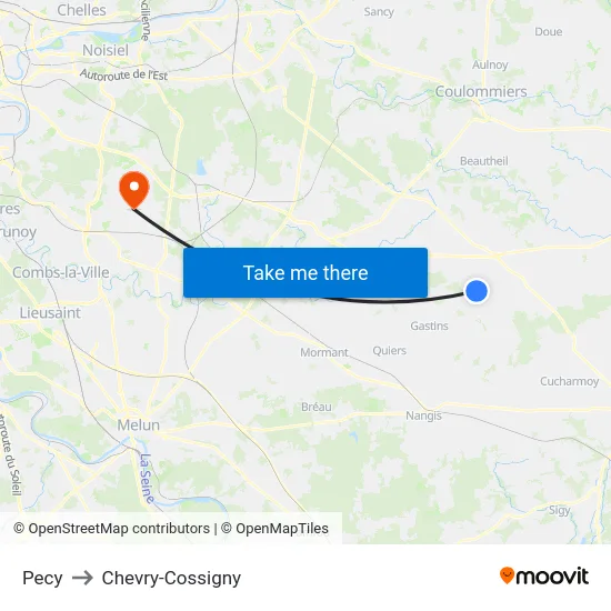 Pecy to Chevry-Cossigny map