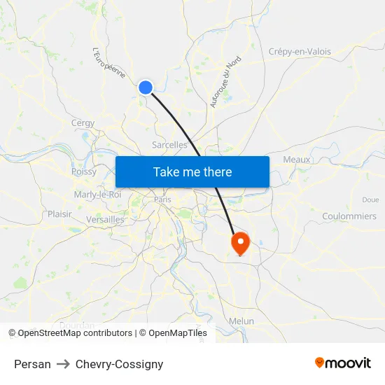 Persan to Chevry-Cossigny map