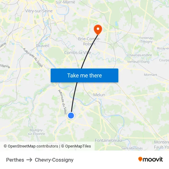 Perthes to Chevry-Cossigny map
