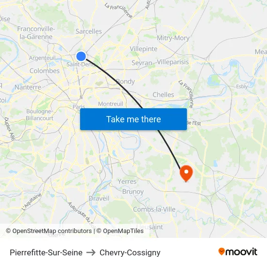 Pierrefitte-Sur-Seine to Chevry-Cossigny map