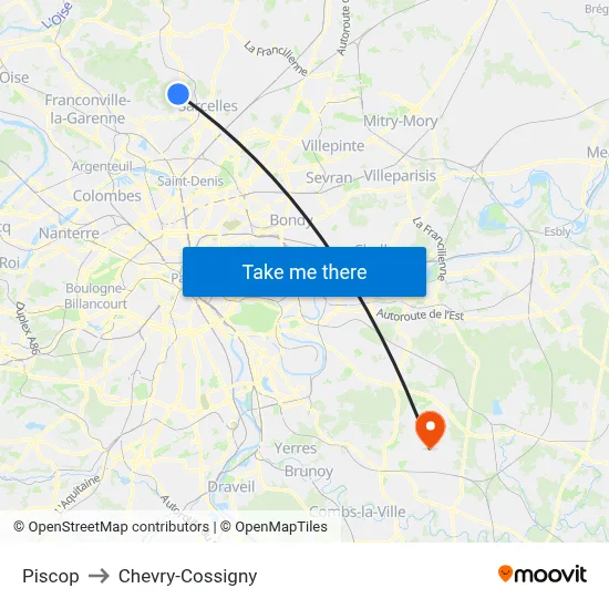 Piscop to Chevry-Cossigny map