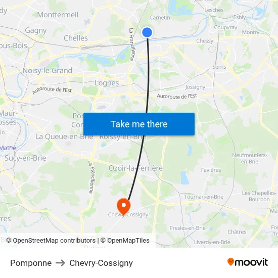 Pomponne to Chevry-Cossigny map