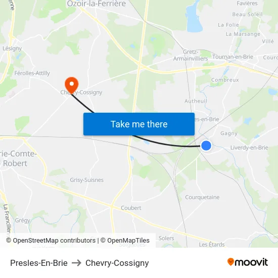 Presles-En-Brie to Chevry-Cossigny map