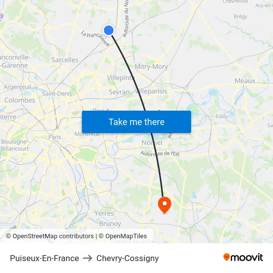 Puiseux-En-France to Chevry-Cossigny map