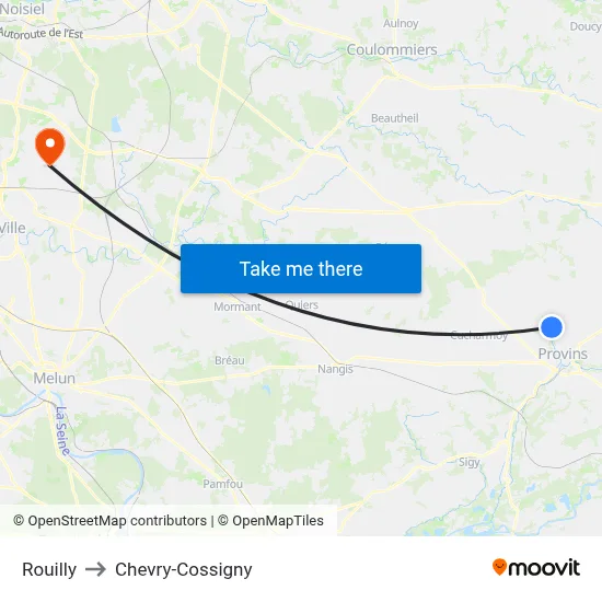 Rouilly to Chevry-Cossigny map