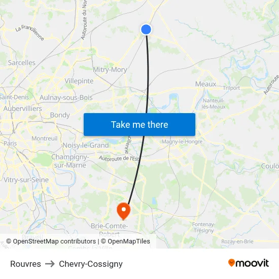 Rouvres to Chevry-Cossigny map