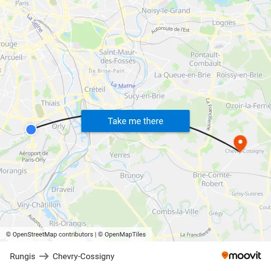 Rungis to Chevry-Cossigny map
