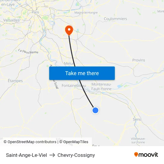 Saint-Ange-Le-Viel to Chevry-Cossigny map