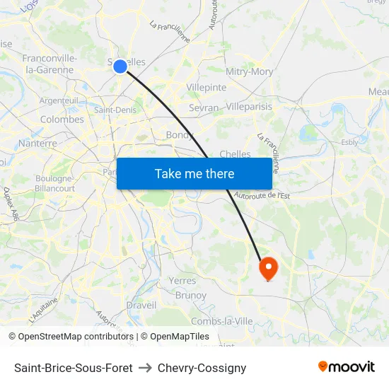 Saint-Brice-Sous-Foret to Chevry-Cossigny map