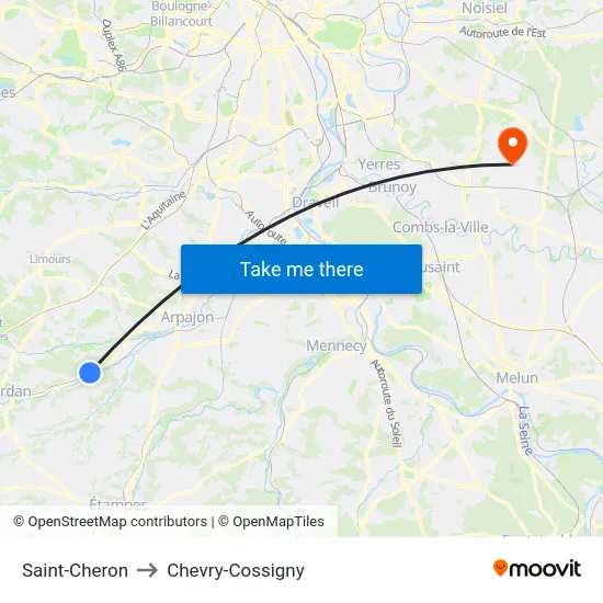 Saint-Cheron to Chevry-Cossigny map