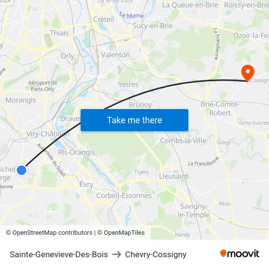 Sainte-Genevieve-Des-Bois to Chevry-Cossigny map