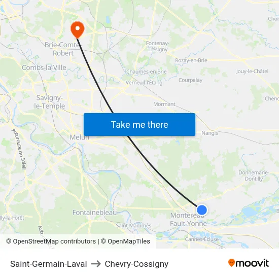 Saint-Germain-Laval to Chevry-Cossigny map