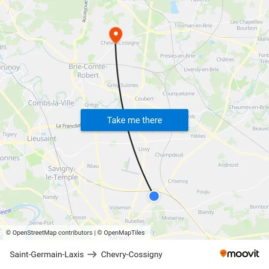 Saint-Germain-Laxis to Chevry-Cossigny map