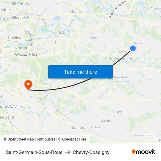 Saint-Germain-Sous-Doue to Chevry-Cossigny map