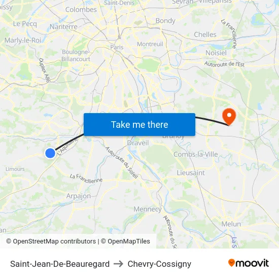 Saint-Jean-De-Beauregard to Chevry-Cossigny map