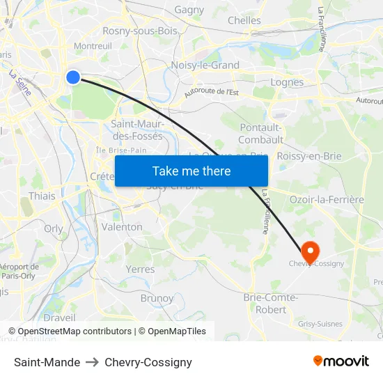 Saint-Mande to Chevry-Cossigny map