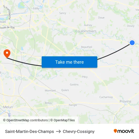 Saint-Martin-Des-Champs to Chevry-Cossigny map