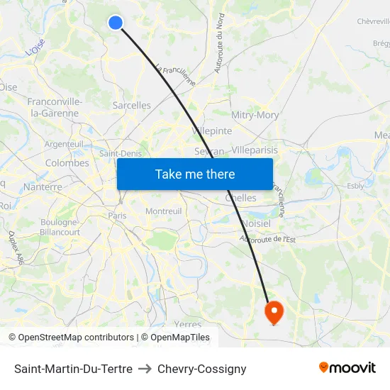 Saint-Martin-Du-Tertre to Chevry-Cossigny map
