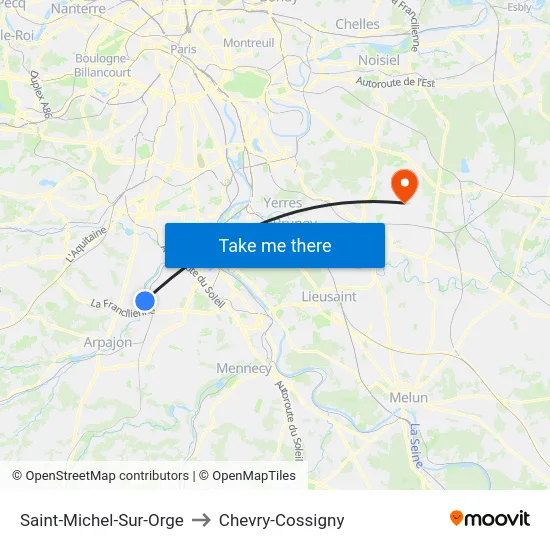 Saint-Michel-Sur-Orge to Chevry-Cossigny map