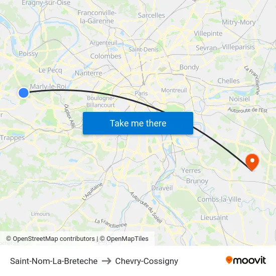 Saint-Nom-La-Breteche to Chevry-Cossigny map