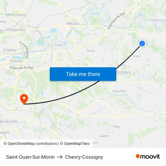 Saint-Ouen-Sur-Morin to Chevry-Cossigny map