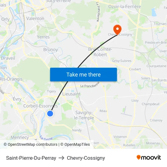 Saint-Pierre-Du-Perray to Chevry-Cossigny map