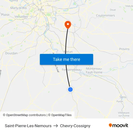 Saint-Pierre-Les-Nemours to Chevry-Cossigny map