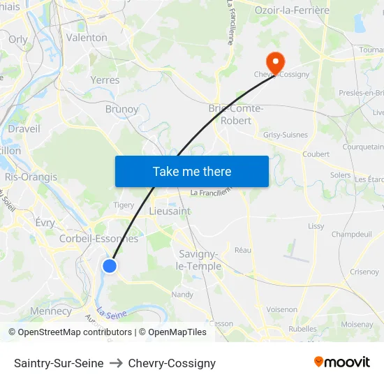 Saintry-Sur-Seine to Chevry-Cossigny map