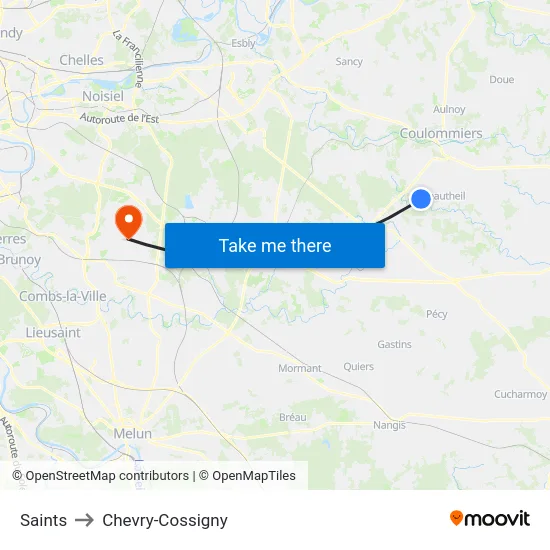 Saints to Chevry-Cossigny map