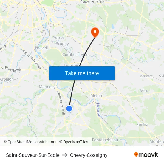 Saint-Sauveur-Sur-Ecole to Chevry-Cossigny map