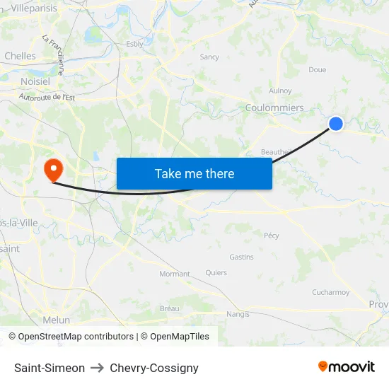 Saint-Simeon to Chevry-Cossigny map