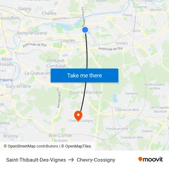 Saint-Thibault-Des-Vignes to Chevry-Cossigny map