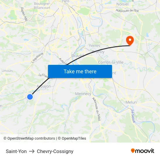 Saint-Yon to Chevry-Cossigny map