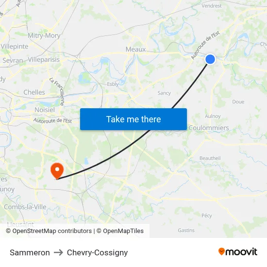 Sammeron to Chevry-Cossigny map