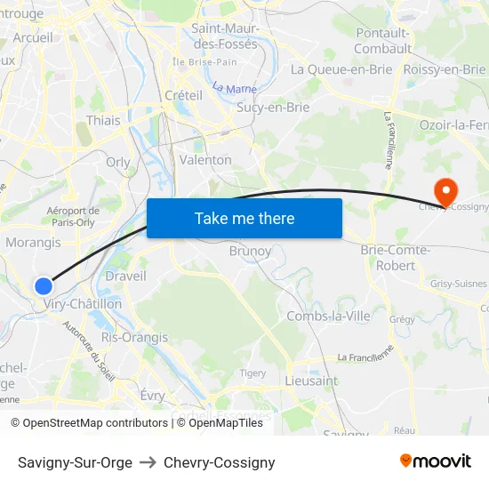 Savigny-Sur-Orge to Chevry-Cossigny map